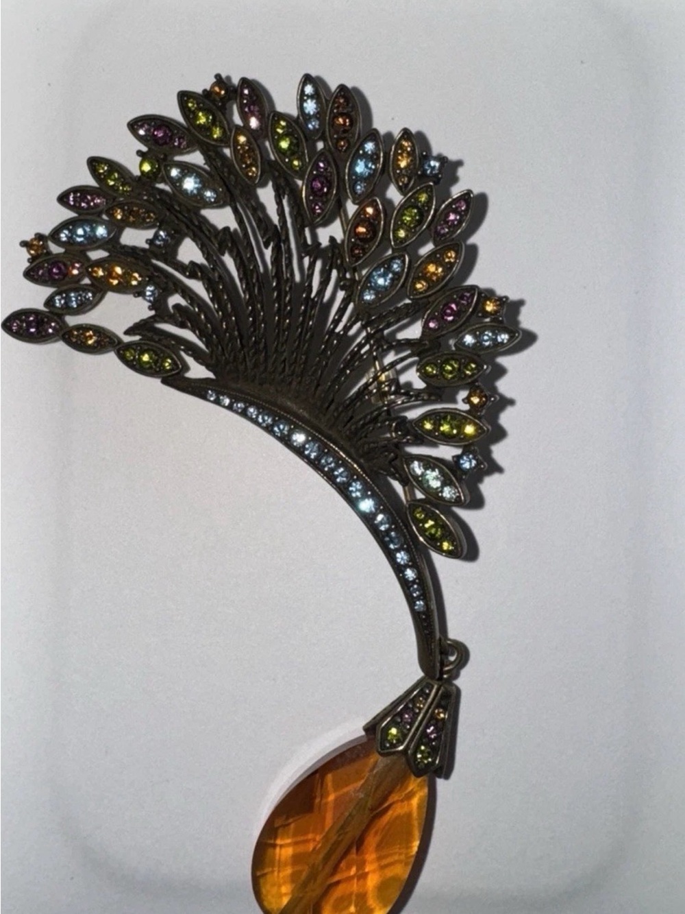 Heidi Daus Peacock Brooch Rhinestone Multicolor Statement Pin Large Signed